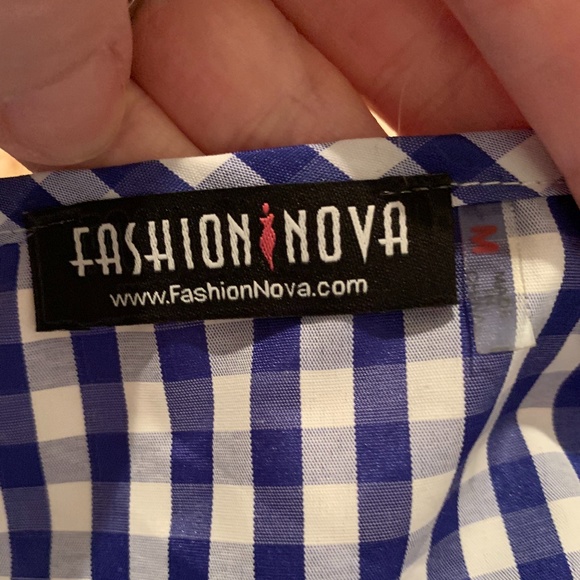 Fashion Nova V-neck Wrap Top Blue and White Gingham Print Medium - Picture 4 of 6